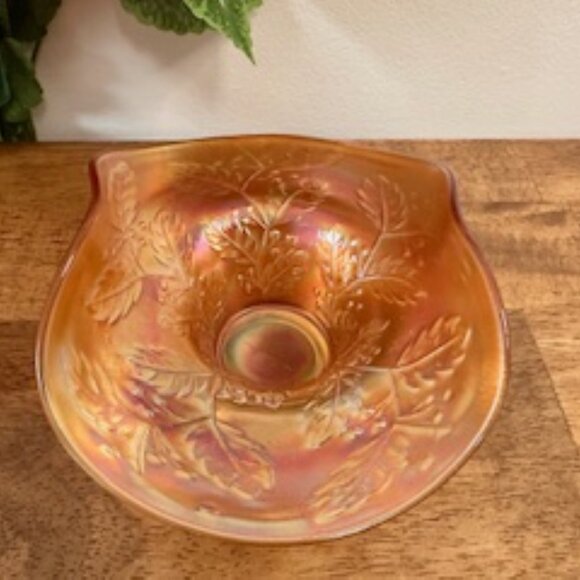 Fenton Marigold Carnival Glass Bowl Vintage Ruffled Thumbprint Dish Iridescent L - Picture 4 of 7